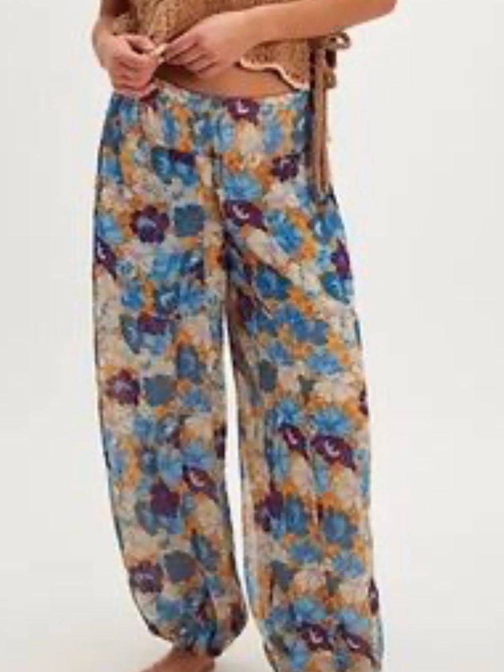 Free People Blue Multi Floral Wide-Leg Harem Pants small